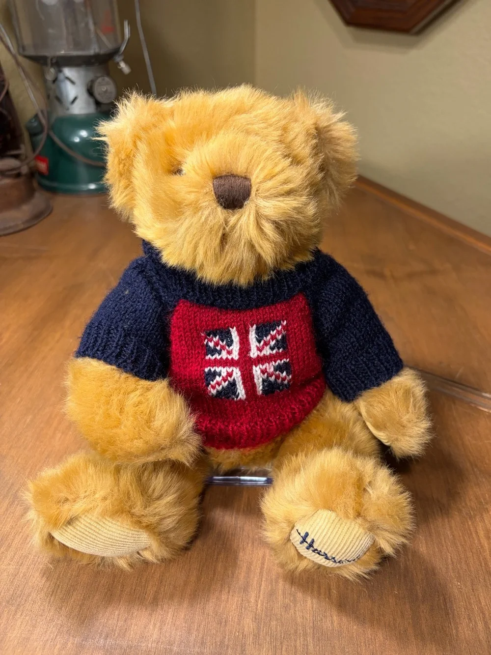 Harrods Knightsbridge Plush Teddy Bear British Union Jack Flag Blue Sweater 10”